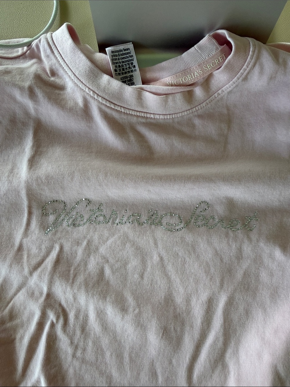 Victoria's Secret Light Pink Tee with Rhinestone Script - Picture 4 of 5